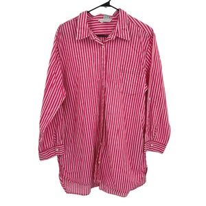 Pink Striped Oversized Button Down Shirt Cotton L Long Sleeve Preppy Coastal